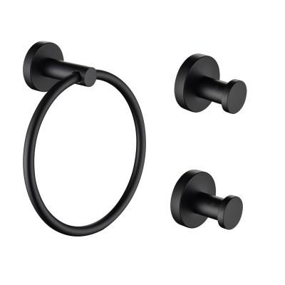 China Bathroom 304 Stainless Steel Modern Storage Towel Ring Round Hook Set Matter Black OEM ODM Amazon Wayfair Wall Mounted for sale