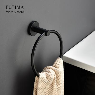 China Bathroom Matte Black Gold Silver Round Towel Ring 304 Stainless Steel OEM ODM Ring Modern Wall Mounted Movable Rotation Anti Rotation for sale