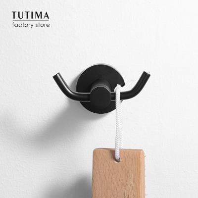 China TUTIMA 304 Stainless Steel Bathroom Modern Black Double Hook Toilet Hardware Accessories Amazon Wayfair Hotel Hot OEM ODM for sale