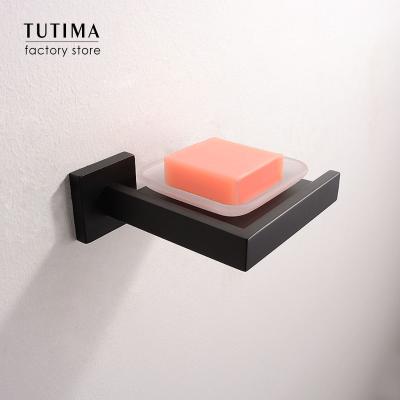 China Tutima SUS304 Traditional Matte Black Soap Dish Holders Bathroom Accessories Wall Mounted Glass Soap Dish Case for sale