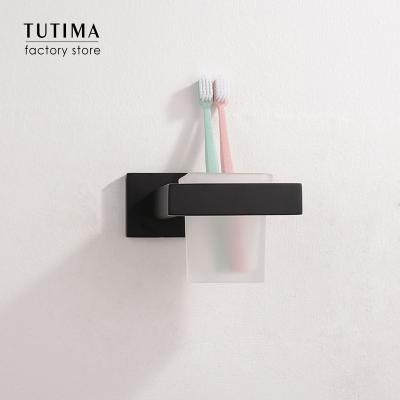 China Matte Black Tutima Wall Mounted Bathroom Accessories Tumbler Holders Bathroom Cup Holders Simple Modern Tumbler Holder for sale