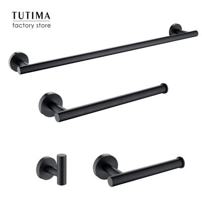 China SUS 304 Stainless Steel SUS 304 Bathroom Accessories Wall Mounted Black Towel Rack Toilet Paper Hook Sets Amazon for sale