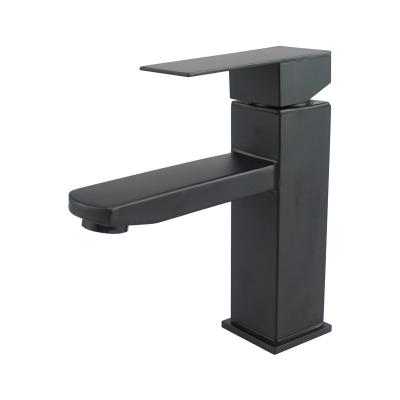 China Metered Faucets Cold And Hot Water Deck Mounted 304 Sus Matt Black Basin Mixer Taps Stainless Steel Bathroom Faucet for sale