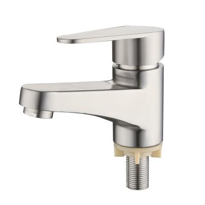 China Single Metered Faucets Factory Supply Hotel Bathroom Cold Brushed Stainless Steel Basin Faucet for sale