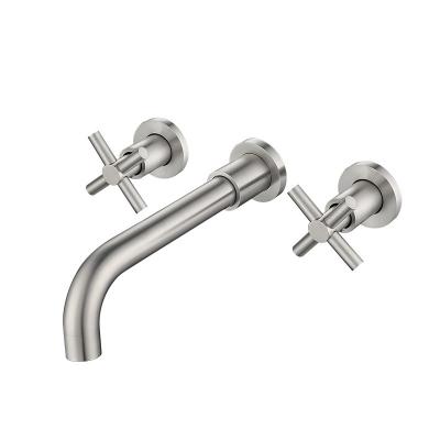 China Metered Faucets Bathroom 304 Stainless Steel In The Wall Mounted Double Handle Basin Faucet Faucet for sale