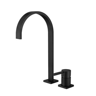 China Faucets Luxury 2 Holes Metered Matte Black Copper Deck Mounted Bathroom Basin Mixer Tap Faucet for sale