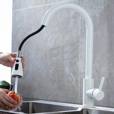 China Pull Out Factory Wholesale Beautiful 304 Stainless Steel White Color Pull Down Kitchen Faucet Faucet for sale