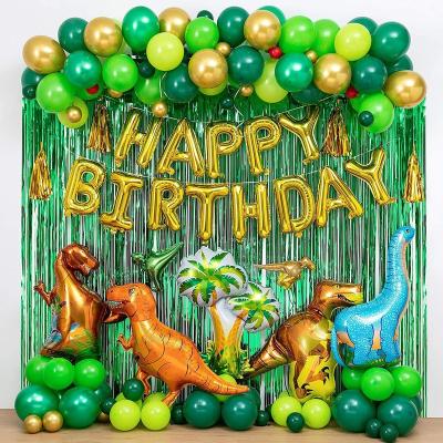 China Theme Party Birthday Set Rain Decoration Foil Dinosaur Balloon Dark Green Foil Silk Large Latex Balloon Dinosaur Theme for sale