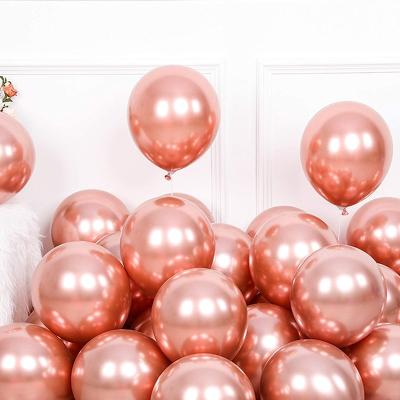 China Festival Decoration 12 Rose Gold Metal Balloons Chrome Balloons Premium Thick Latex 3D Metallic Balloons For Wedding Birthday for sale