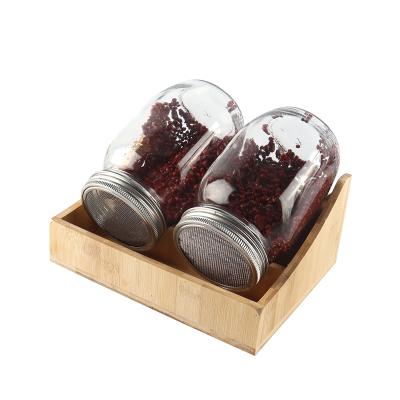 China Freshness Preservation 2 Pack Bamboo Rack With Lid 800ml Stainless Steel Mason Jar Glass Sprouting Jar for sale