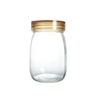 China Freshness Preservation Kitchen Use Glass Storage Jar Round Shape Handmade Clear Glass Mason Jar With Screw Smile Lid for sale