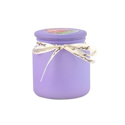 China Freshness Preservation 540ml Round Shape Storage Purple Glass Jar With Airtight Glass Lid With Decal For Sugar Coffee Salt for sale