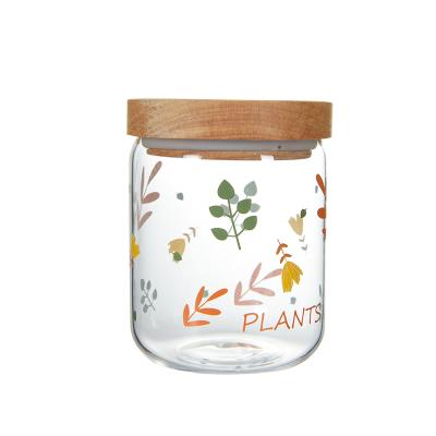 China High Borosilicate Glass Freshness Preservation Glass Sugar Jar Candy Jar High Quality Storage Jar With Wooden Lid Eco-friendly for sale