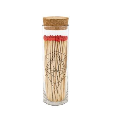 China LOGO Household Customized Clear Safety Matches In Jar Glass Bottle With Cork Lid And Bulk Wooden Colored Matches for sale