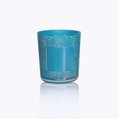 China Home Decoration 380ml Sky Blue Spray Candle Empty Glass Candle Holder Container Glass Jar for sale