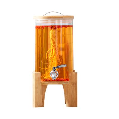 China Clear Glass Cylinder Beverage Dispenser Sustainable With Tap And Wooden Stand 0.7GAL 1GAL 1.3GAL for sale