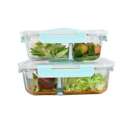 China Freshness Preservation Design 2 Conparment Glass Container Meal Container Takeout Container New for sale