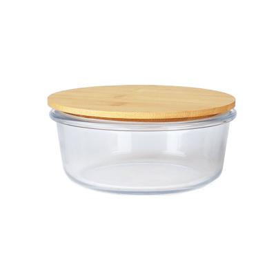 China Freshness Preservation 400ml/620ml/950ml Borosilicate Glass Food Container/Glass Food Storage Containers/ Lunch Box With Bamboo Lid for sale