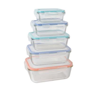 China Freshness Preservation 5 Styles In Different Sizes Rectangle Shape Glass Food Container With PP Lid for sale