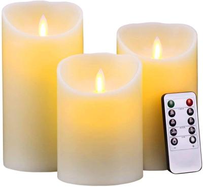 China 2021 Flameless HOT SALE Flameless Wax Flicker Wholesale Pillar 3 Set Led 10 Candle Remote Control Lights for sale