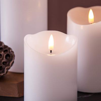 China Birthdays Bullet Wick White Ivory Wax Set Above 500H On Battery Flickering LED Flameless Pillar Candle Lights for sale