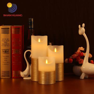 China Home Decoration Moving Wick LED Candles D7.5*H12.5CM Wholesale Gold Electric Paraffin Candle Decorative Price for sale