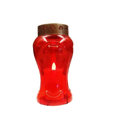 China Original Red Plastic Bottle Enclosure Velas Cementerio Flameless Flashing Led Candle Lights Cemetery Lamp Grave Headstone for sale