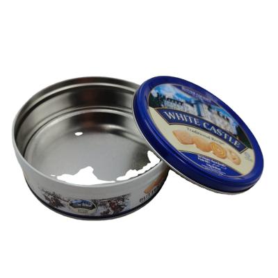 China Factory Sales Hot Butter Cookies Biscuits Cookies Round Food Factory Sales Tin Container Tin Box for sale