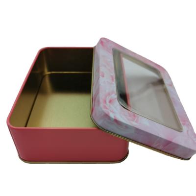 China Gift & Square metal craft fancy design rectangle shape metal tin box make up box with window for sale