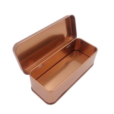 China Gift & Rectangular Empty Metal Craft Tin Box Solid Gold Color Square Shape Candle Perfume Box for sale