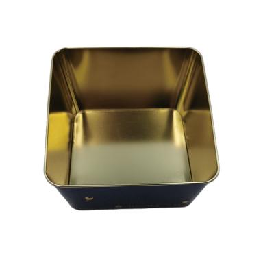 China Printed Food Game Card Tin Box Gold Tin Metal Square Shape Tea Collection Package for sale