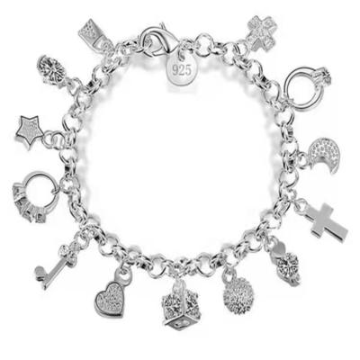 China Factory 13 925 Heart-Plated Moon Silver Chain Bracelet Cross Crown Star Romantic Pedants for sale