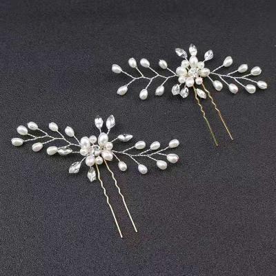 China Crystal Wholesale fashion gold jewelry rhinestone accessories hair pin with pearl reference FOB price for sale