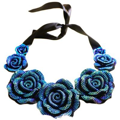 China European and American aristocratic temperament silk belt necklace fake enchantress casual/sports blue flower necklace for sale