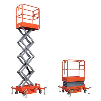 China Hotels 300kg Portable Electric Scissor Platform Push Around Battery Powered Mini Lift for sale