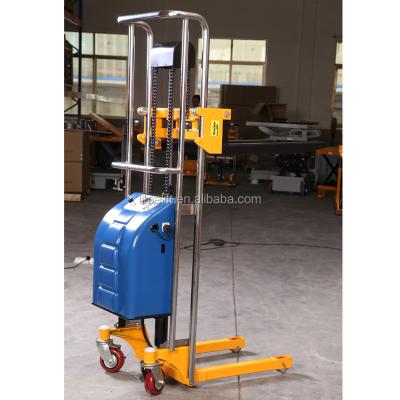 China Building Material Shops Hydraulic Lift 400kg Portable Hands Pallet Battery Powered Stacker for sale