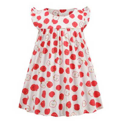 China Wholesale Breathable Kids Girls Clothing 100%cotton Apple Print Ruffle Sleeve Girls Casual Dress for sale