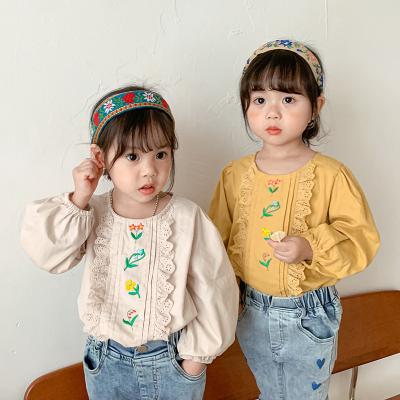 China 2021 New Design 100%Cotton Autumn Embroidery Shirts Girls Kids Long Sleeve Cute Breathable Casual Blouses for sale