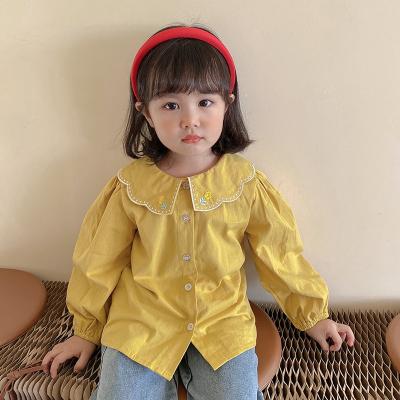 China Autumn Little Girls Solid Shirt Breathable Kids Long Sleeve Tops Girls Casual Turn-Down Collar Blouse for sale