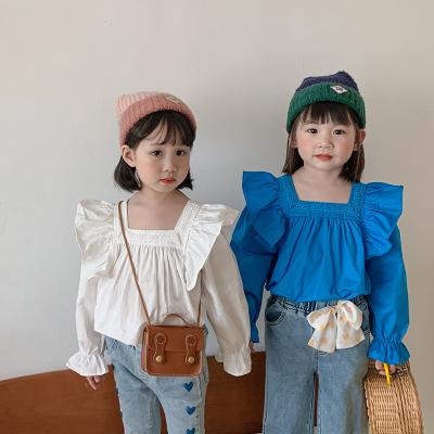 China New Design Breathable Autumn Kids Girls Shirt 100%Cotton Fashion Ruffle Square Sleeve Kids Girls Collar Blouse for sale