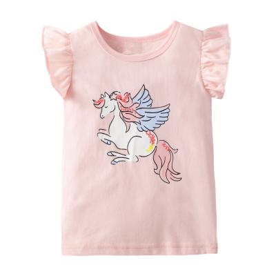 China Wholesale Breathable Summer Wear 100% Cotton Kids Girls Ruffle Sleeve T-shirt Clothes for sale