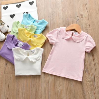 China 100% Peter Pan Collar Breath Sleeve Sale Cotton Summer Kids Breathable Warm Solid T-shirt Girls Cute 100% T-shirt for sale