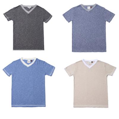 China New Design Breathable Hot Selling Kids Boys Summer Clothing Cotton Boys V-Neck T-Shirt for sale