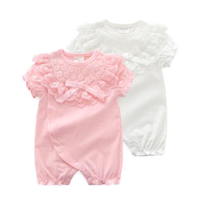 China Wholesale 100% Cotton Short Sleeeves Infant Clothes Cute Baby Onesie Lace Onesie Newborn Babies Rompers for sale