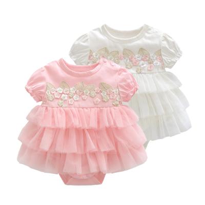 China Hot Selling Short Sleeve Baby Infant Clothes Flower Embroidery Baby Summer Newborn Romper For Birthday for sale