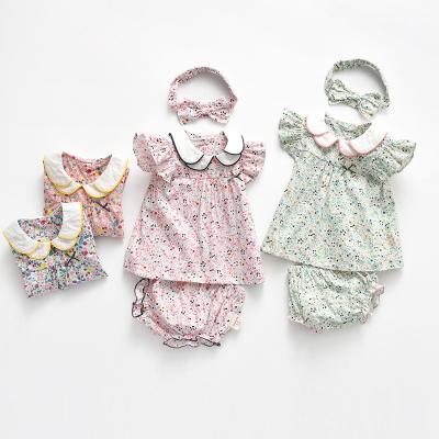 China Hot Sale Casual Boutique Kids Summer Clothing Sets Floral Pattern 3pcs Baby Clothes Sets for sale