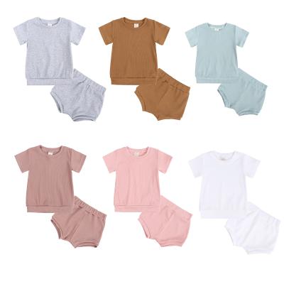 China Hot Sale Summer Casual Baby Boy Girls Ribbed Shorts Dressing Sets for sale