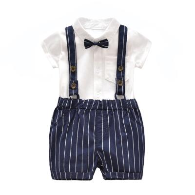 China Summer Fashion Babies Boys Casual Gentleman Clothing Sets Short Sleeve Romper+Suspender Shorts Outfits for sale