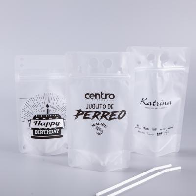 China Custom Logo Clear Juice Beverage Pouches Clear Plastic Recyclable Stand Up Zip Lock Beverage Bag With Straw for sale