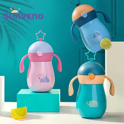 China Sunveno 260ml Spout Cartoon Straw Sippy Cup Gravity Ball Water Soft Water Cup Bottle Viable Thermos Cup Baby for sale